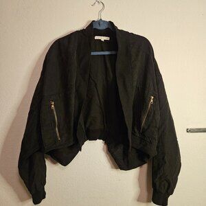 Open Front Crop Bomber Jacket